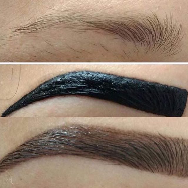 foto mostrando antes e depois de uma pessoa que fez design de sobrancelha com henna em goiânia